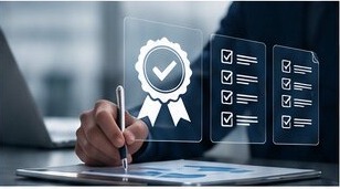 Quality checklist interface with certification icon